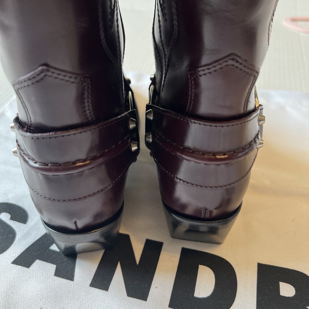 Sandro Sz 7 Burgundy Embroidered Leather Cowboy Boots NWB - Picture 7 of 15